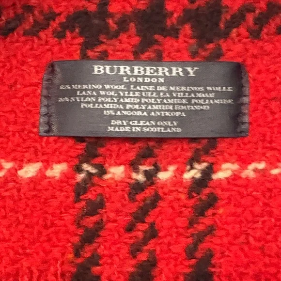 Vintage Burberry Red and Black Wool Scarf With Fringe - Picture 2 of 3